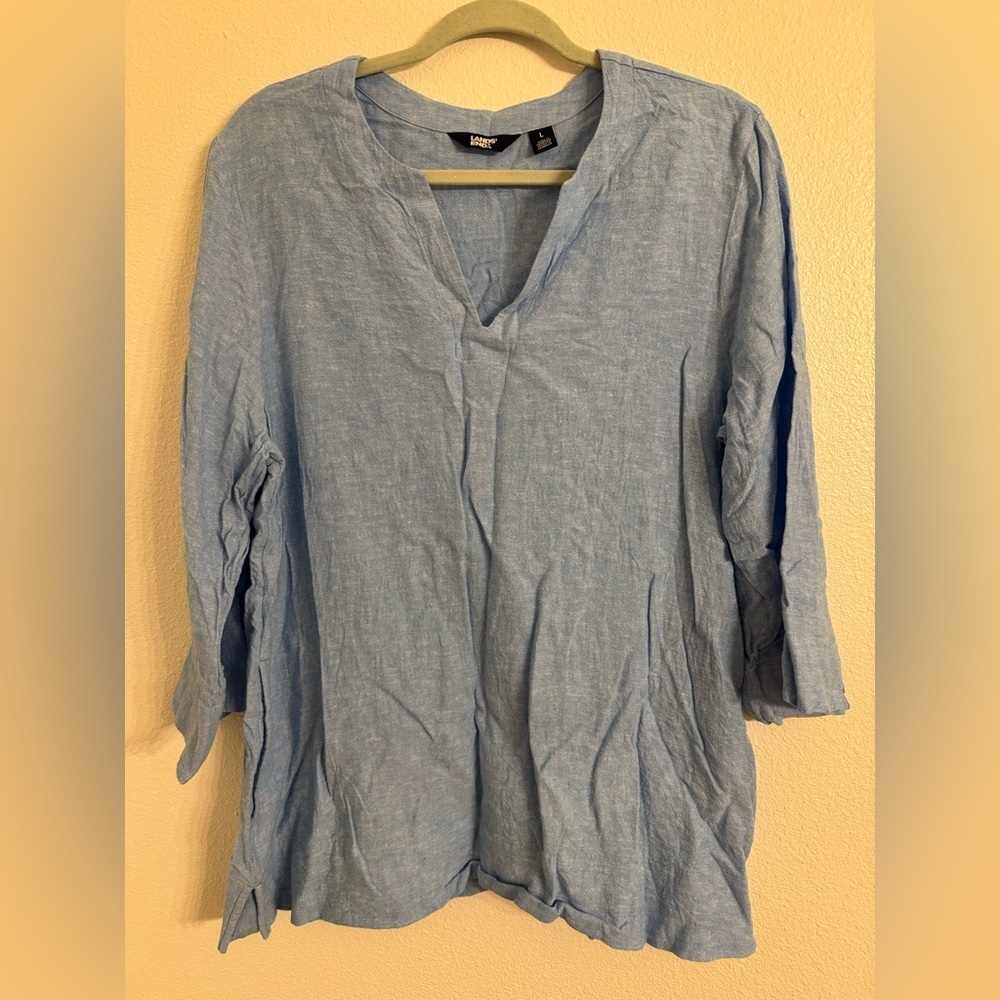 Lands End Women's Light Blue V-Neck Top